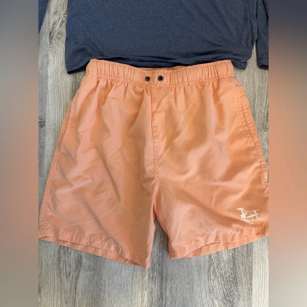 Endless Summer Kids Long-Sleeve Navy Rashguard Top with Peach Swim Shorts Set
